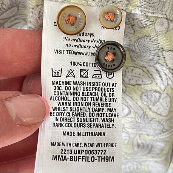 Ted Baker Short Sleeve Button Down Casual Dress shirt Tropical yellow white blk - Picture 10 of 11